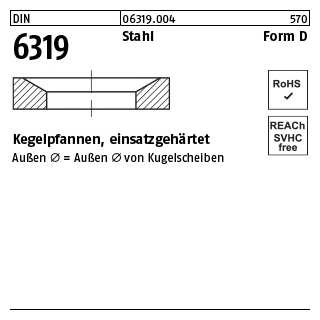 50 Stück, DIN 6319 Stahl Form D Kegelpfannen, einsatzgehärtet - Abmessung: D 7,1x12 x2,8