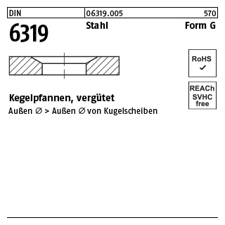 50 Stück, DIN 6319 Stahl Form G Kegelpfannen, vergütet - Abmessung: G 12 x30 x 5