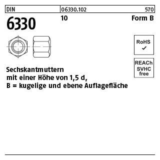 1 Stück, DIN 6330 10 Form B Sechskantmuttern m. einer Höhe von 1,5d mit kugeliger und ebener Auflagefläche - Abmessung: BM 27 SW 41
