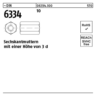 ~DIN 6334 10 Sechskantmuttern mit einer Höhe von 3 d - Abmessung: M 36 SW 55, Inhalt: 4 Stück