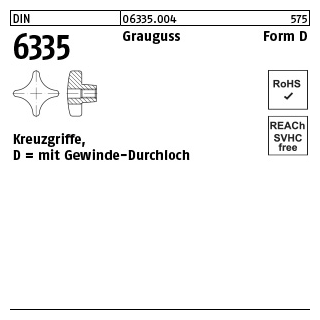 10 Stück, DIN 6335 Grauguss Form D Kreuzgriffe, mit Gewinde-Durchloch - Abmessung: D 32 M 6