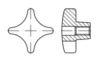10 Stück, DIN 6335 Grauguss Form D Kreuzgriffe, mit Gewinde-Durchloch - Abmessung: D 50 M 10