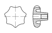 5 Stück, DIN 6336 Grauguss Form D Sterngriffe, mit Gewinde-Durchloch - Abmessung: D 80 M 16