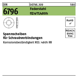 2500 Stück, DIN 6796 Federstahl flZn/TL 480h (zinklamellenbesch.) Spannscheiben für Schraubenverbindungen - Abmessung: 6 x 14 x 1,5