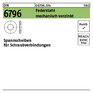 100 Stück, DIN 6796 Federstahl mechanisch verzinkt Spannscheiben für Schraubenverbindungen - Abmessung: 14 x 35 x 3,5