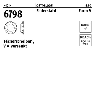 250 Stück, ~DIN 6798 Federstahl Form V Fächerscheiben, versenkt - Abmessung: V 4,3