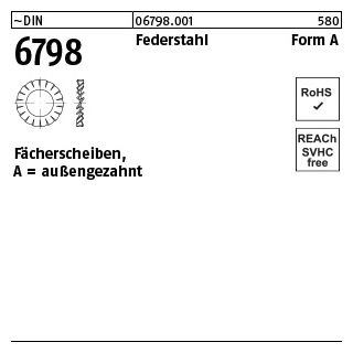 2000 Stück, ~DIN 6798 Federstahl Form A Fächerscheiben, außengezahnt - Abmessung: A 6,4