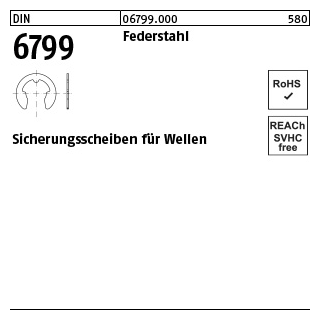 500 Stück, DIN 6799 Federstahl Sicherungsscheiben für Wellen - Abmessung: 0,8