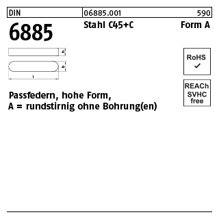 68852212 5x Passfeder DIN 6885 2x2x12 Form A C45k rundstirnig 