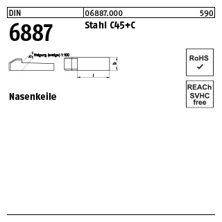 50 Stück, DIN 6887 Stahl C45+C Nasenkeile - Abmessung: 6 x 6 x 32
