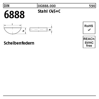 100 Stück, DIN 6888 Stahl C45+C Scheibenfedern - Abmessung: 2,5 x 3,7