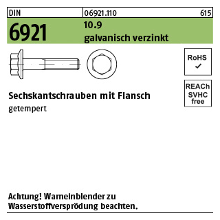 200 Stück, DIN 6921 10.9 galvanisch verzinkt Sechskantschrauben mit Flansch - Abmessung: M 8 x 50