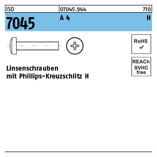 1000 Stück, ISO 7045 A 4 H Linsenschrauben mit Phillips-Kreuzschlitz H - Abmessung: M 2 x 8 -H