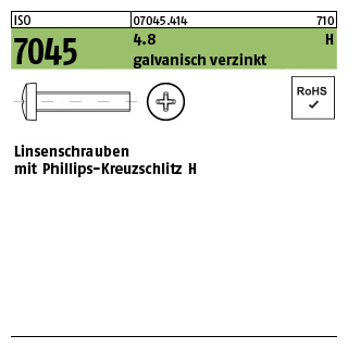 2000 Stück, ISO 7045 4.8 H galvanisch verzinkt Linsenschrauben mit Phillips-Kreuzschlitz H - Abmessung: M 2,5 x 30 -H