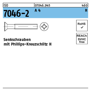 1000 Stück, ISO 7046-2 A 4 H Senkschrauben mit Phillips-Kreuzschlitz H - Abmessung: M 1,6 x 4 -H