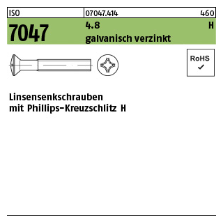 200 Stück, ISO 7047 4.8 H galvanisch verzinkt Linsensenkschrauben mit Phillips-Kreuzschlitz H - Abmessung: M 3 x 30 -H