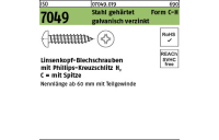 500 Stück, ISO 7049 Stahl, geh. Form C-H galvanisch verzinkt Linsenkopf-Blechschrauben mit Spitze, mit Phillips-Kreuzschlitz H - Abmessung: C3,5 x 25 -H