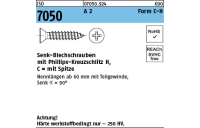 1000 Stück, ISO 7050 A 2 Form C-H Senk-Blechschrauben mit Spitze, mit Phillips-Kreuzschlitz H - Abmessung: 2,2 x 6,5-C-H