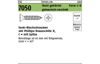 2000 Stück, ISO 7050 Stahl, geh. Form C-H galvanisch verzinkt Senk-Blechschrauben mit Spitze, mit Phillips-Kreuzschlitz H - Abmessung: 2,9 x 19 -C-H