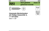 1000 Stück, ISO 7051 Stahl, geh. Form C-H galvanisch verzinkt Linsensenk-Blechschrauben mit Spitze, mit Phillips-Kreuzschlitz H - Abmessung: 4,2x 13 -C-H