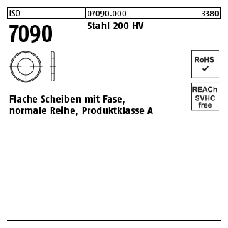ISO 7090 Stahl 200 HV Flache Scheiben mit Fase, normale Reihe, Produktklasse A - Abmessung: 52, Inhalt: 10 Stück