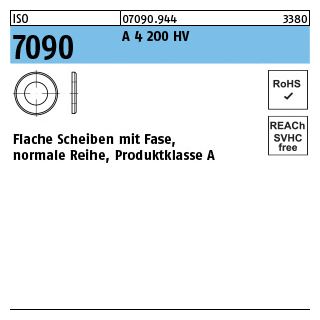 ISO 7090 A 4 200 HV Flache Scheiben mit Fase, normale Reihe, Produktklasse A - Abmessung: 52, Inhalt: 10 Stück