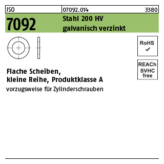 5000 Stück, ISO 7092 Stahl 200 HV galvanisch verzinkt Flache Scheiben, kleine Reihe, Produktklasse A - Abmessung: 2,5