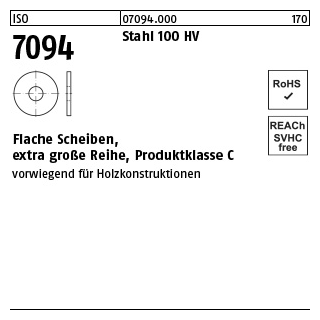 100 Stück, ISO 7094 Stahl 100 HV Flache Scheiben, extra große Reihe, Produktklasse C - Abmessung: 5
