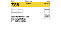 100 Stück, DIN 7338 Kupfer Form B Niete für Brems- und Kupplungsbeläge, Halbhohlniete - Abmessung: B 3 x 8