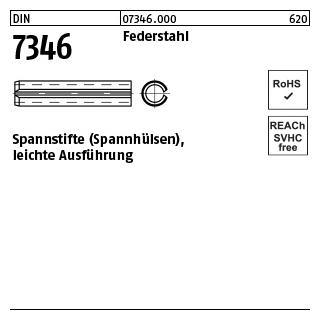 200 Stück, DIN 7346 Federstahl Spannstifte (Spannhülsen), leichte Ausführung - Abmessung: 2 x 5