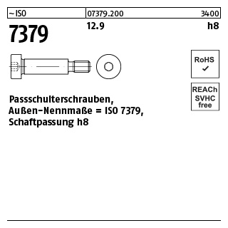 50 Stück, ~ISO 7379 12.9 h8 Pass-Schulterschrauben, Schaftpassung h8 - Abmessung: 10 - M 8 x 12
