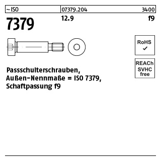 25 Stück, ~ISO 7379 12.9 f9 Pass-Schulterschrauben, Schaftpassung f9 - Abmessung: 16 - M 12 x 50