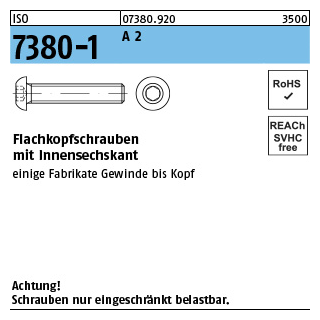500 Stück, ISO 7380-1 A 2 Flachkopfschrauben mit Innensechskant - Abmessung: M 3 x 4