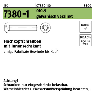 Flachkopfschrauben mit Innensechskant - ISO 7380 - Stahl 010.9 galvanisch verzinkt - M4x8 - 500 Stück