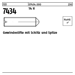 100 Stück, ISO 7434 14 H Gewindestifte mit Schlitz und Spitze - Abmessung: M 1,6 x 2