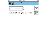 25 Stück, ISO 7434 A 4 Gewindestifte mit Spitze und Schlitz - Abmessung: M 6 x 8