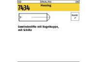 100 Stück, ISO 7434 Messing Gewindestifte mit Kegelkuppe, mit Schlitz - Abmessung: M 6 x 20