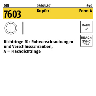 Flachdichtringe - DIN 7603 - Form A - Kupfer - 14x20x1,5 - 100 Stück