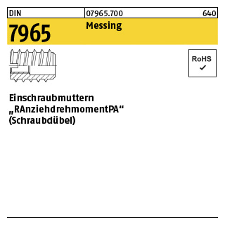 100 Stück, DIN 7965 Messing Einschraubmuttern RAMPA (Schraubdübel) - Abmessung: M 8 x 18