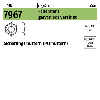 100 Stück, ~DIN 7967 Federstahl galvanisch verzinkt Sicherungsmuttern (Palmuttern) - Abmessung: M 14