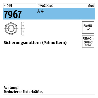 100 Stück, ~DIN 7967 A 4 Sicherungsmuttern (Palmuttern) - Abmessung: M 16
