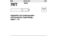 25 Stück, DIN 7977 Stahl Kegelstifte mit Gewindezapfen und konstanter Zapfenlänge, Kegel 1: 50 - Abmessung: 6 x 40
