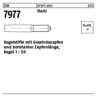 DIN 7977 Stahl Kegelstifte mit Gewindezapfen und konstanter Zapfenlänge, Kegel 1: 50 - Abmessung: 16 x 140, Inhalt: 5 Stück