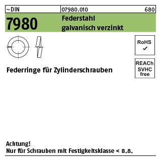 100 Stück, ~DIN 7980 Federstahl galvanisch verzinkt Federringe für Zylinderschrauben - Abmessung: 8