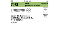 2000 Stück, DIN 7981 Stahl Form F galvanisch verzinkt Linsen-Blechschrauben mit Zapfen mit Phillips-Kreuzschlitz H - Abmessung: F 2,2 x 6,5-H