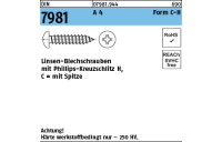 1000 Stück, DIN 7981 A 4 Form C-H Linsen-Blechschrauben mit Spitze, mit Phillips-Kreuzschlitz H - Abmessung: C 3,9 x 9,5-H