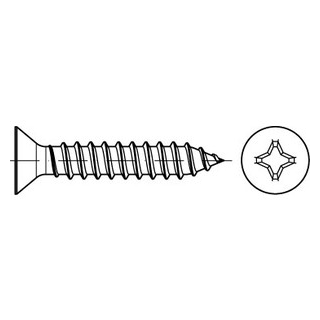 DIN 7982 A 2 Form C-H Senk-Blechschrauben mit Spitze, mit Phillips-Kreuzschlitz H Abmessung: C 2,9 x 9,5-H VE=K (100 Stück)