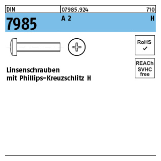 1000 Stück, DIN 7985 A 2 H Linsenschrauben mit Phillips-Kreuzschlitz H - Abmessung: M 1,6 x 3 -H