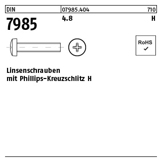 2000 Stück, DIN 7985 4.8 H Linsenschrauben mit Phillips-Kreuzschlitz H - Abmessung: M 3 x 6 -H