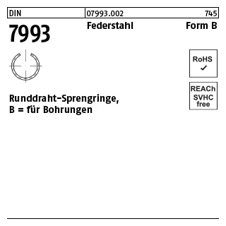 500 Stück, DIN 7993 Federstahl Form B Runddraht-Sprengringe für Bohrungen - Abmessung: B 8